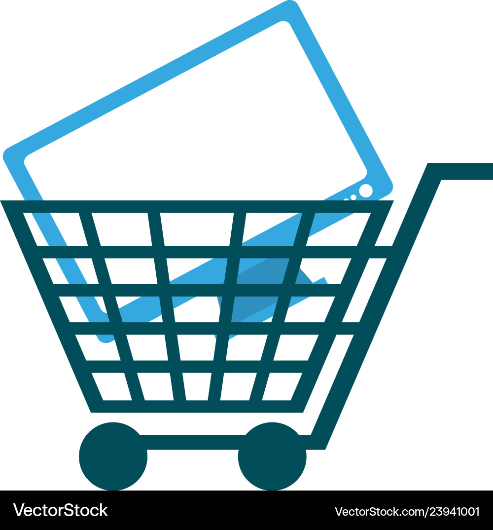 Shopping cart with computer screen Shopping cart with computer screen vector image