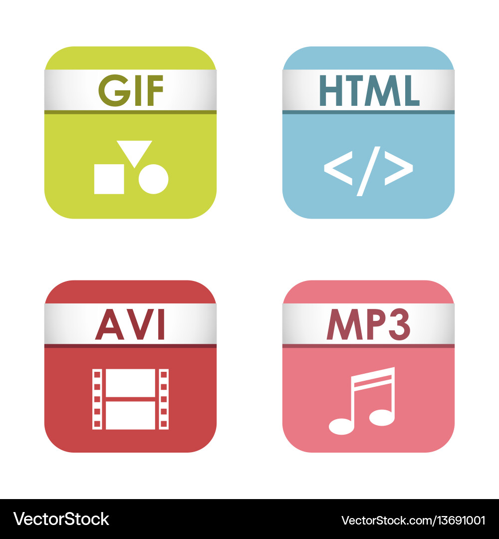 Simple square file types formats labels icon set vector image