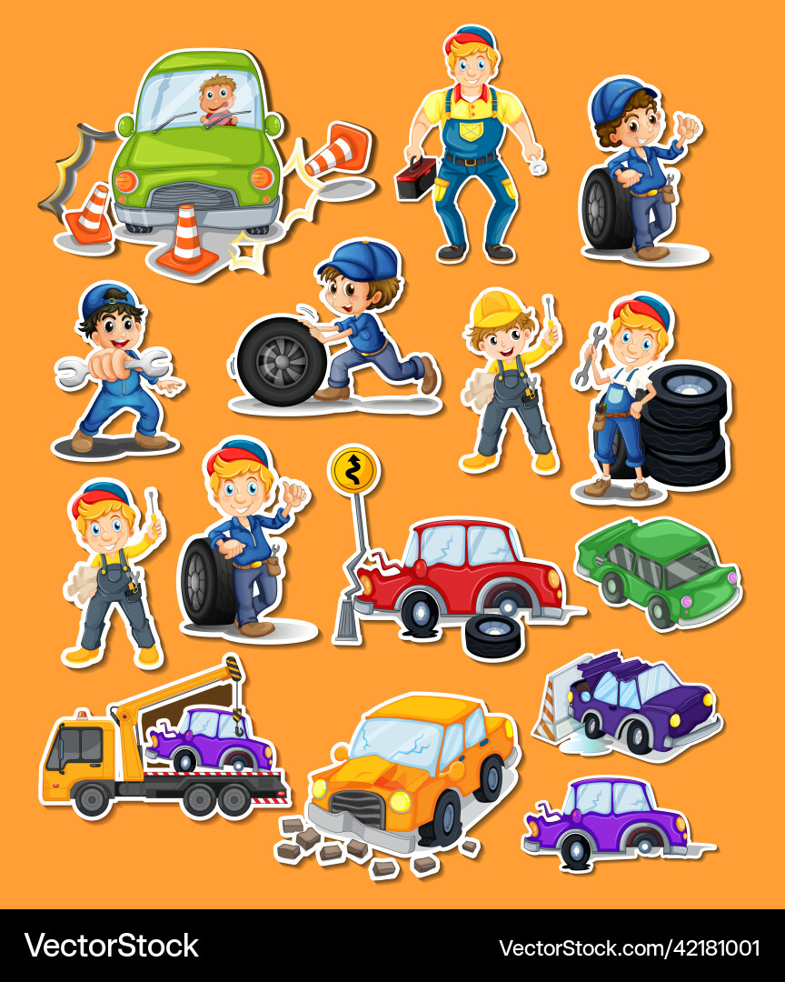 Sticker set of professions characters and objects Sticker set of professions characters and objects vector image