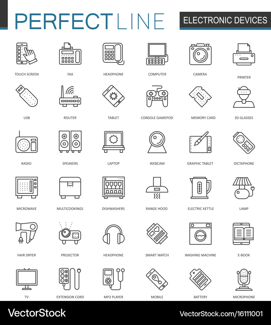 Thin Line Electronic Device Icons Vector Image