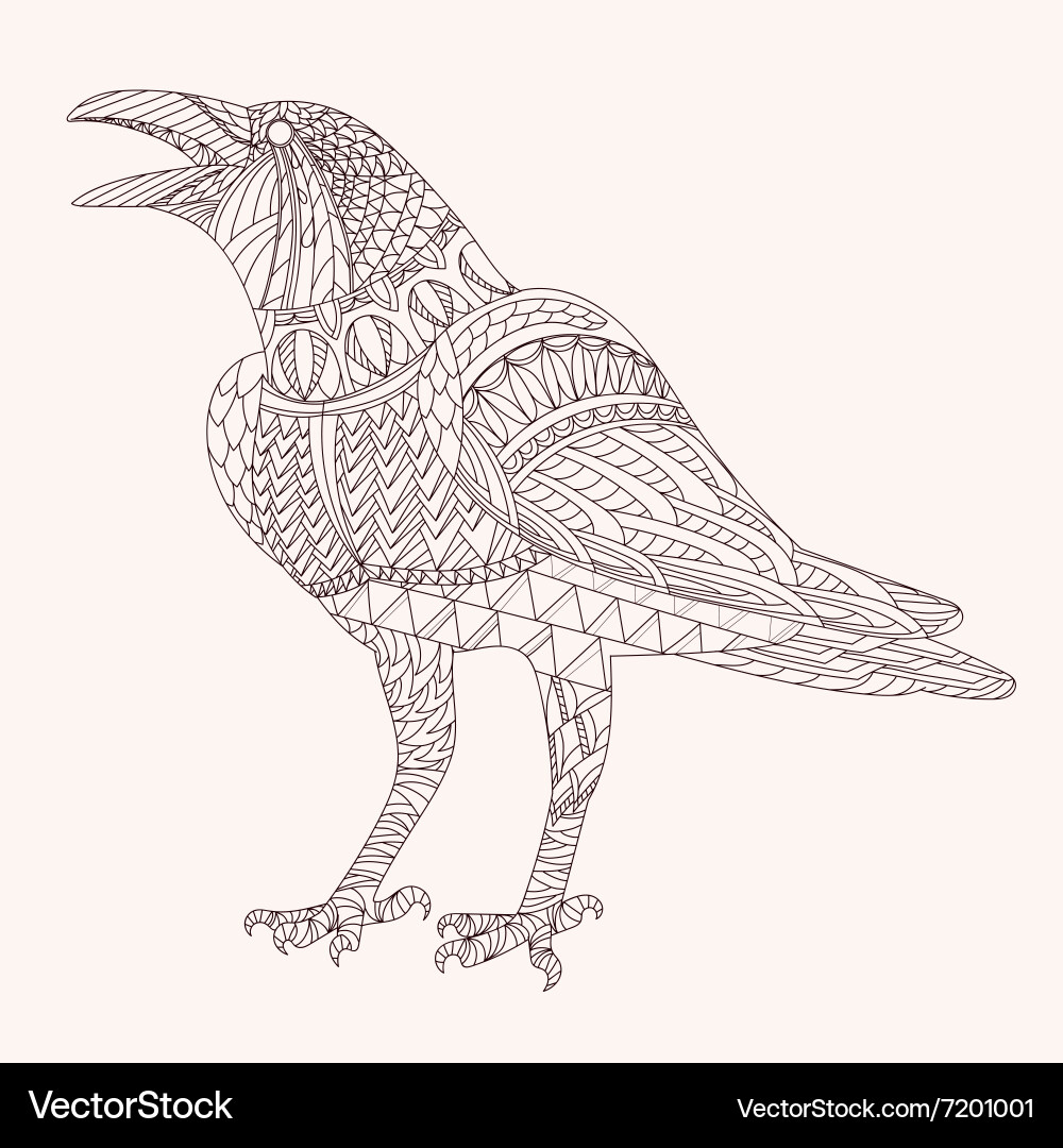 Zentangle Raven Pattern Vector Image