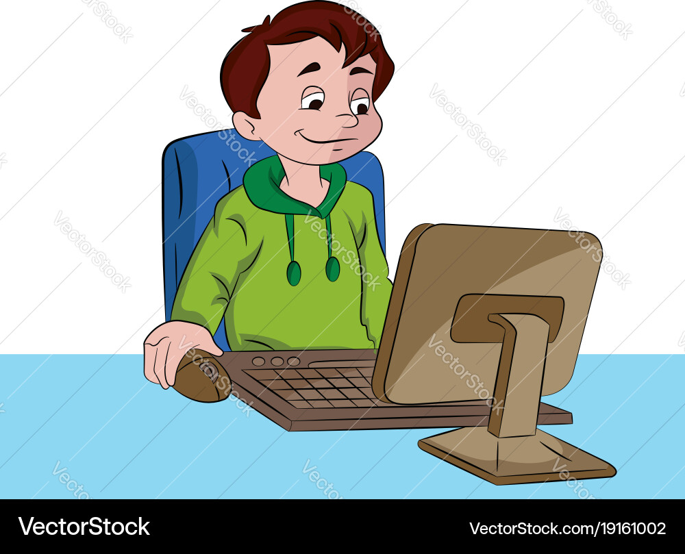 Boy using a desktop computer Vector Image