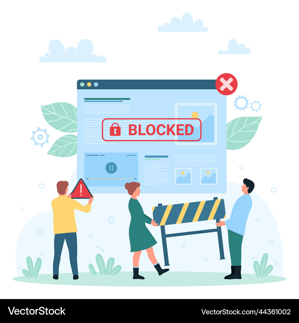 Content restriction ip blocking by tiny people Content restriction ip blocking by tiny people vector image