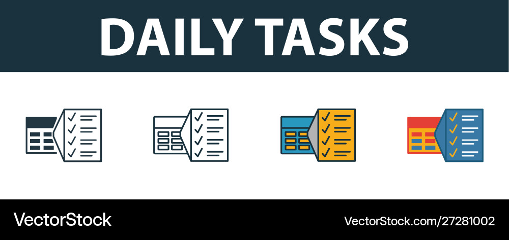 Daily tasks icon set premium symbol in different vector image