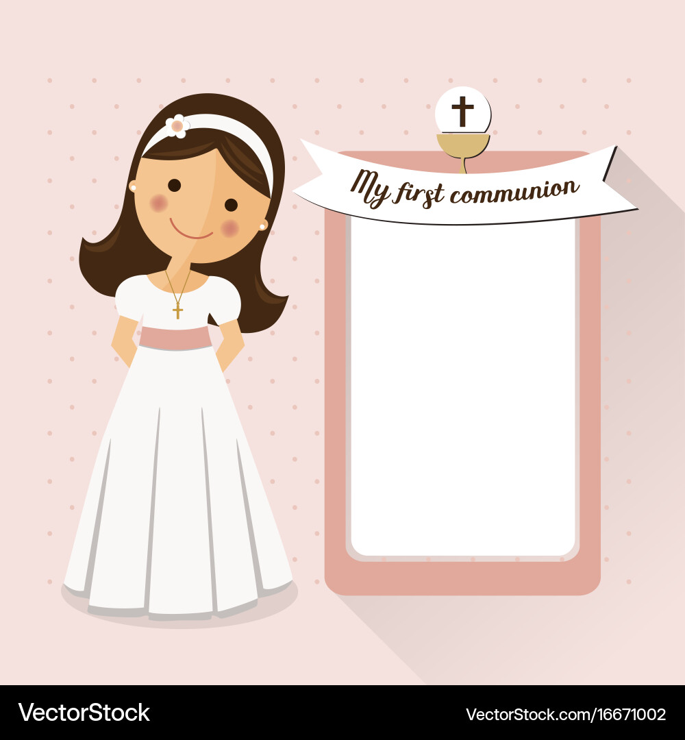First Communion Invitation Card Vector Image