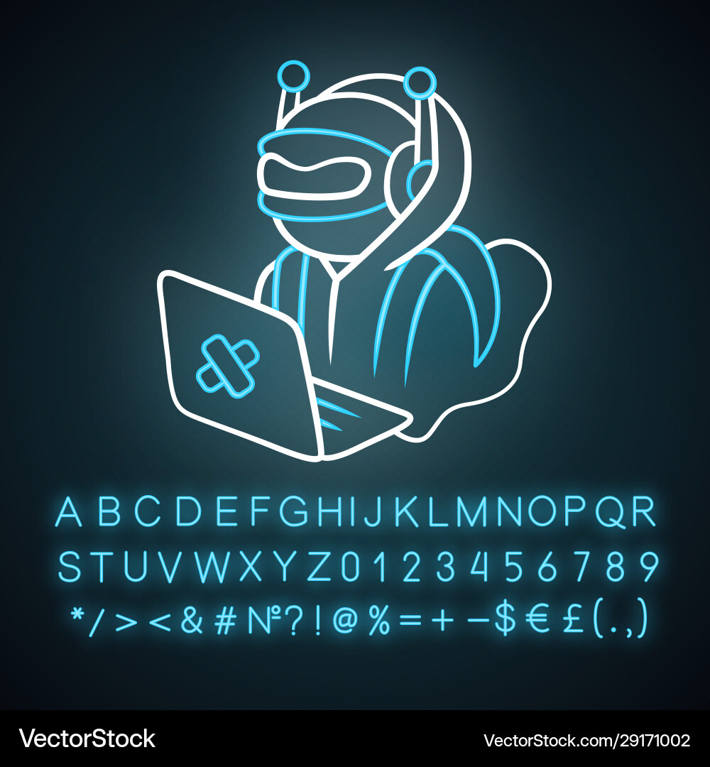 Hacker bot neon light icon virus robot cyber Hacker bot neon light icon virus robot cyber vector image
