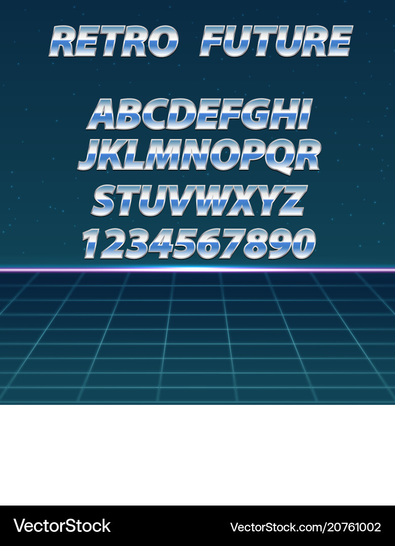 Retro futuristic background chrome alphabet Vector Image