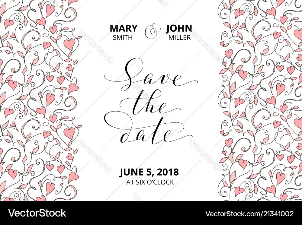 Save the date card with hearts pattern background Save the date card with hearts pattern background vector image