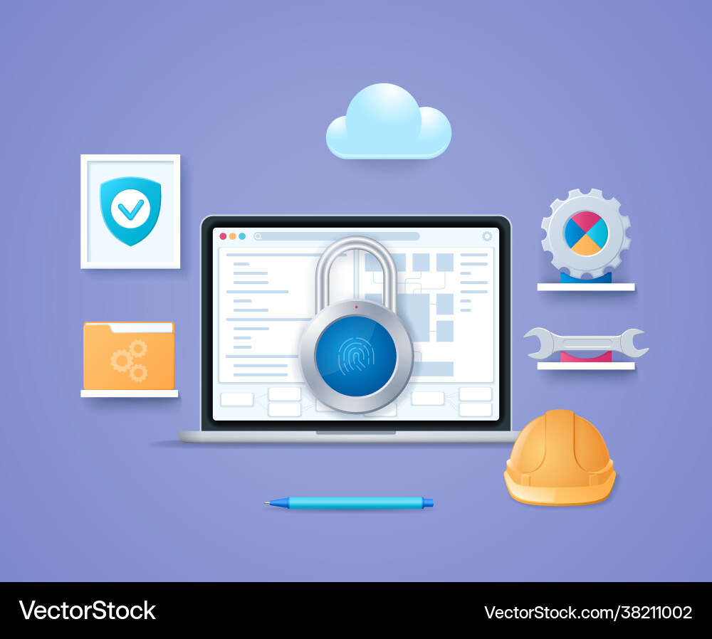 Security engineering design template in 3d style Security engineering design template in 3d style Vector Image