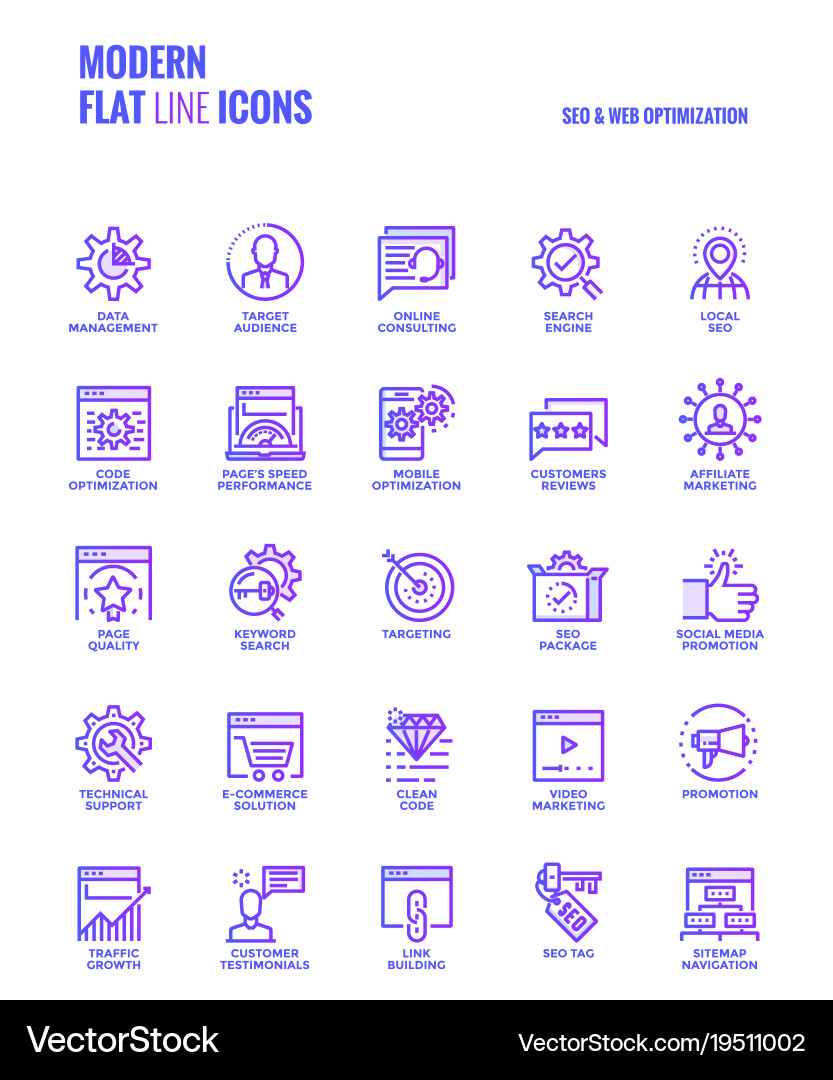 SEO & Web Optimization Line Icons vector image
