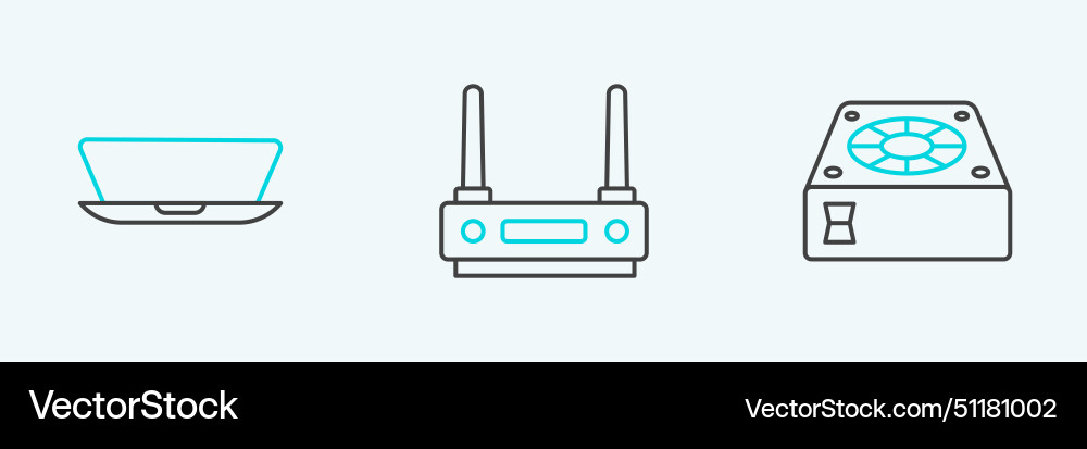 Set line computer cooler laptop and router Set line computer cooler laptop and router vector image