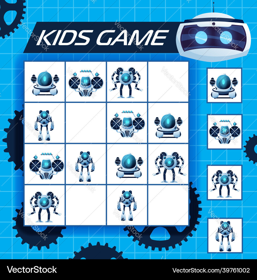 Sudoku Kinderspiel mit Robotern Logik Rätsel Sudoku Kinderspiel mit Robotern Logik Rätsel vektorbild
