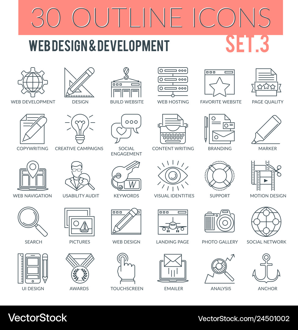 Web & Development Outline Icons vector image