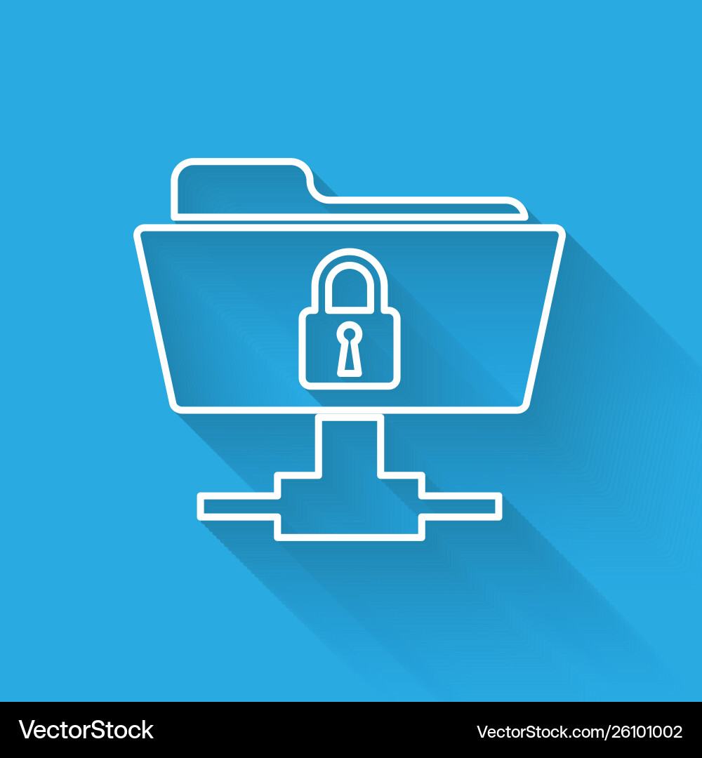 White ftp folder and lock line icon isolated Vector Image