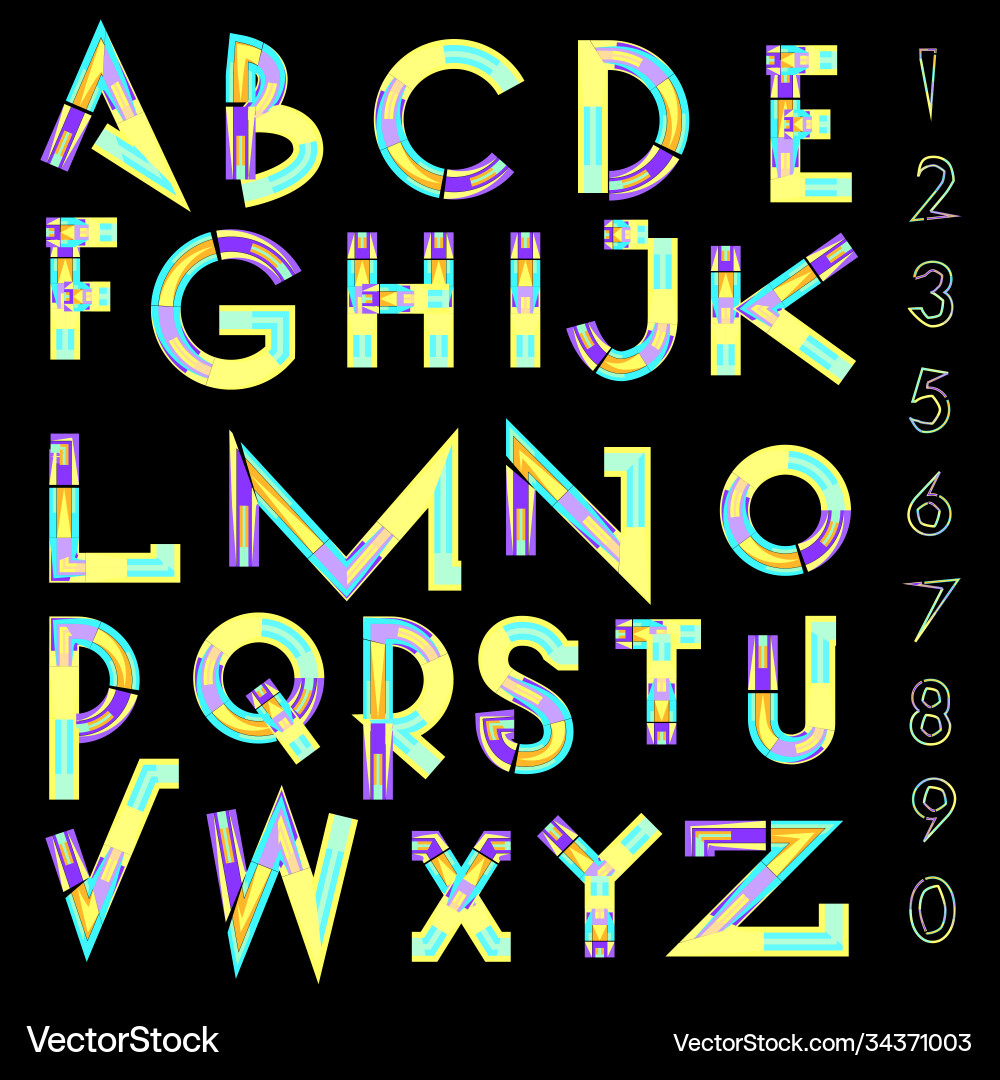 Abstract colorful font and alphabet vector image