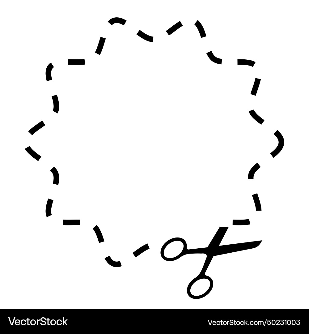 Cut here symbol with scissors and dashed line Cut here symbol with scissors and dashed line vector image
