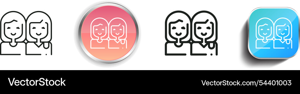 Girls icon thin linear regular and button style Girls icon thin linear regular and button style Vector Image