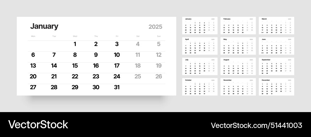 Monatliches Kalenderlayout für 2025 planner Tagebuch Monatliches Kalenderlayout für 2025 planner Tagebuch vektorbild