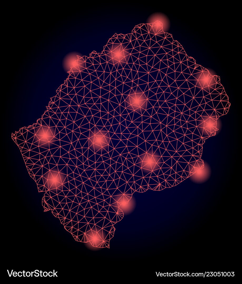 Polygonal network mesh map of lesotho with red Polygonal network mesh map of lesotho with red vector image
