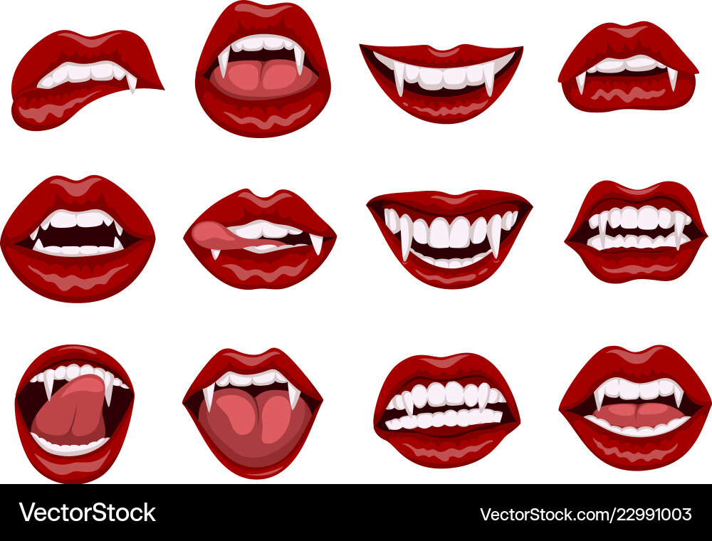 Red Vampire Lips with Sharp Fangs vector image