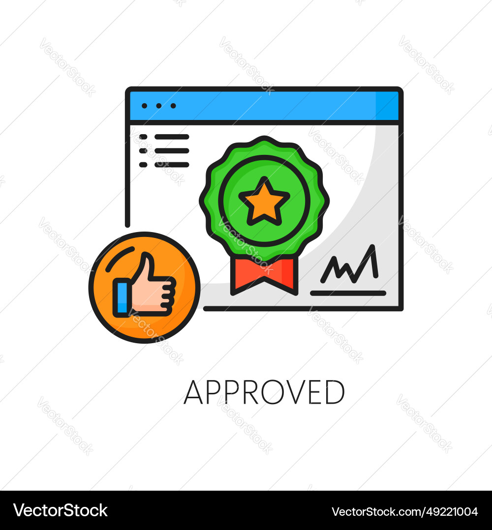 Approved web audit icon of website seo analysis Approved web audit icon of website seo analysis Vector Image