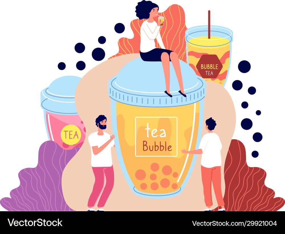 Bubble milk tea summer asian drinks male female Bubble milk tea summer asian drinks male female vector image