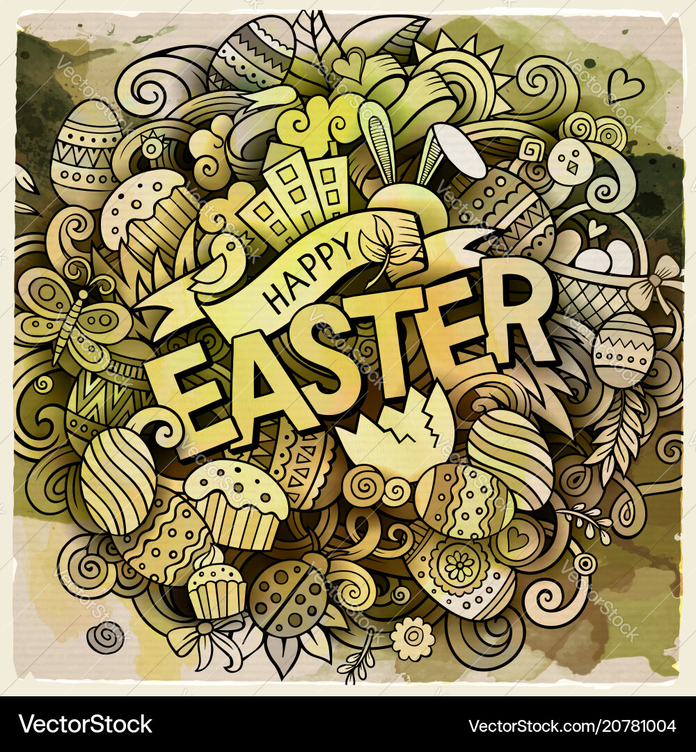 Cartoon hand drawn doodle happy easter Cartoon hand drawn doodle happy easter vector image