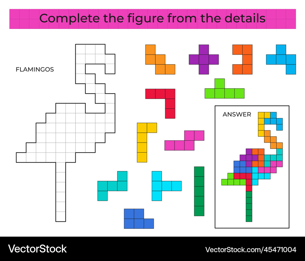Complete the figure puzzle game with flamingos Complete the figure puzzle game with flamingos vector image