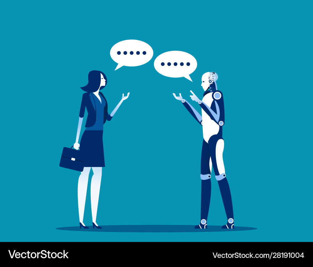 Conversation between human and android concept vector image