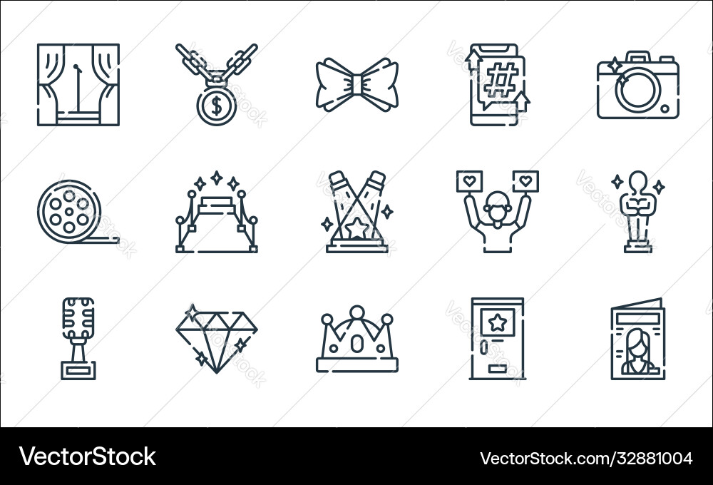 Fame line icons linear set quality Fame line icons linear set quality vector image
