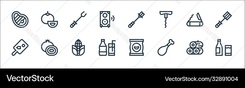 Flat barbecue line icons linear set quality Flat barbecue line icons linear set quality vector image