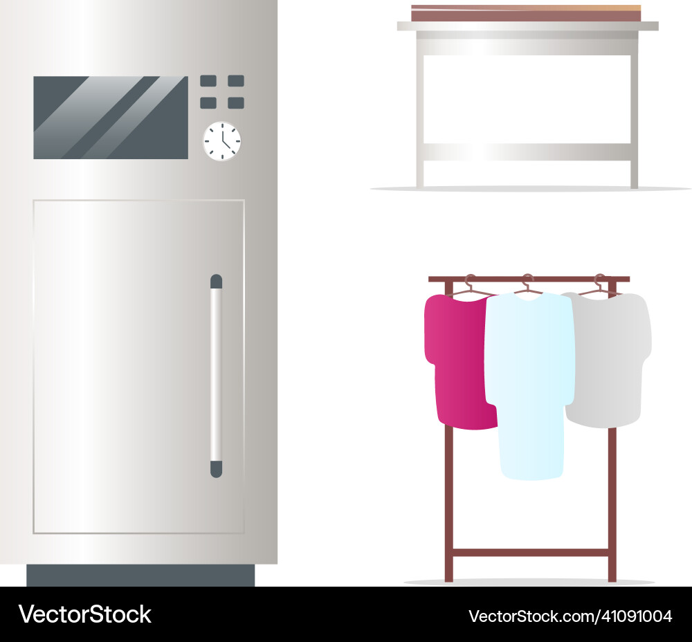 Fridge and clothes rack flat color objects set Fridge and clothes rack flat color objects set vector image