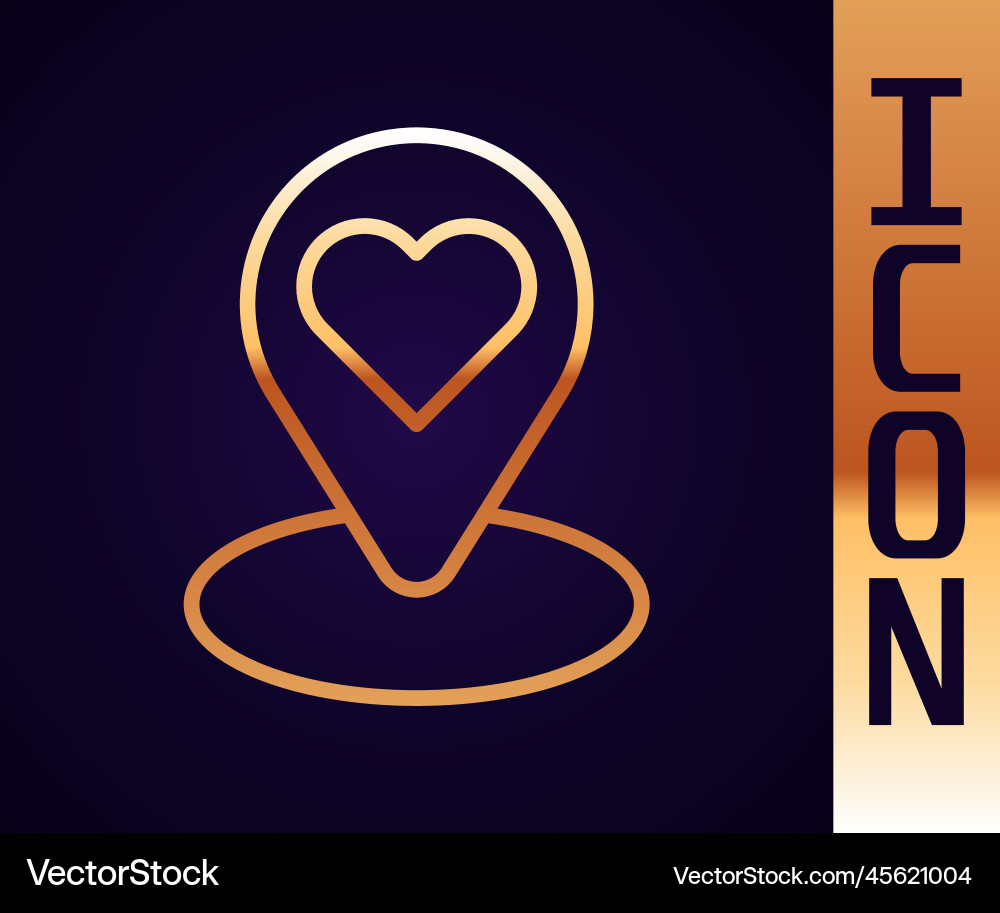 Gold line map pointer with heart icon isolated Gold line map pointer with heart icon isolated vector image