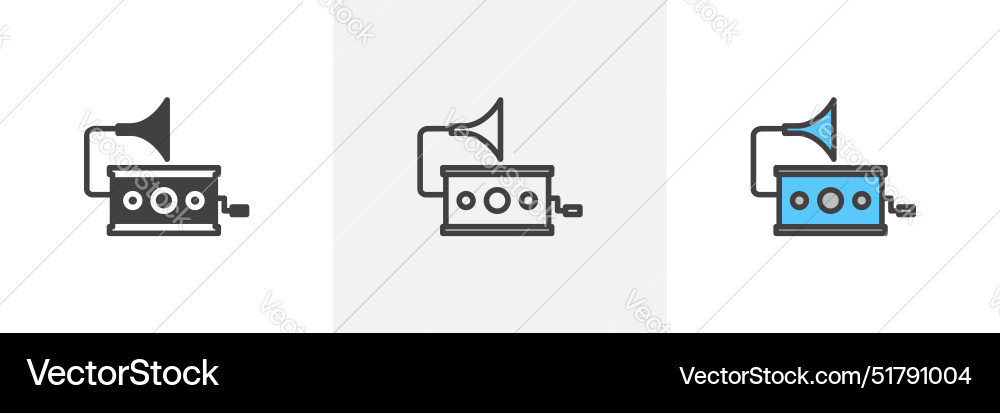Gramophone icon set black filled and outlined Gramophone icon set black filled and outlined vector image