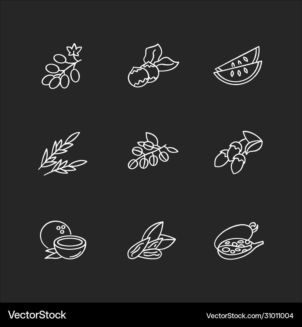 Hair oil ingredients chalk white icons set Hair oil ingredients chalk white icons set vector image