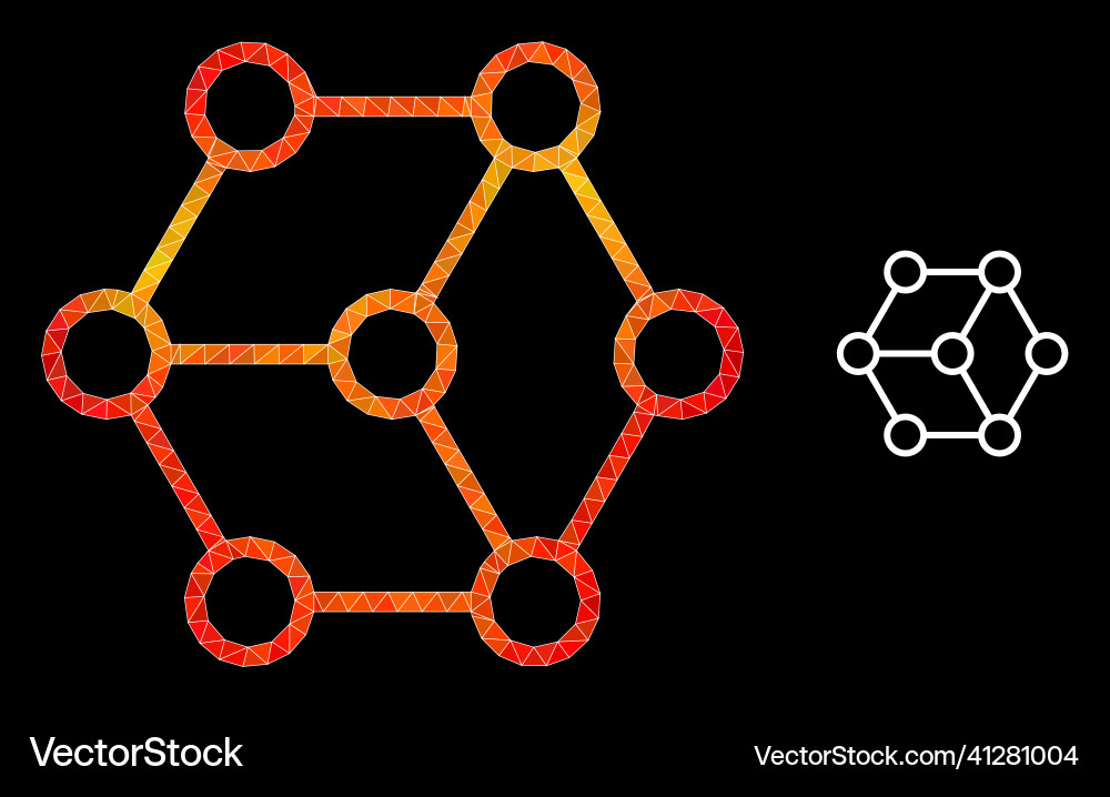 Lowpoly blockchain nodes icon with fire Lowpoly blockchain nodes icon with fire vector image