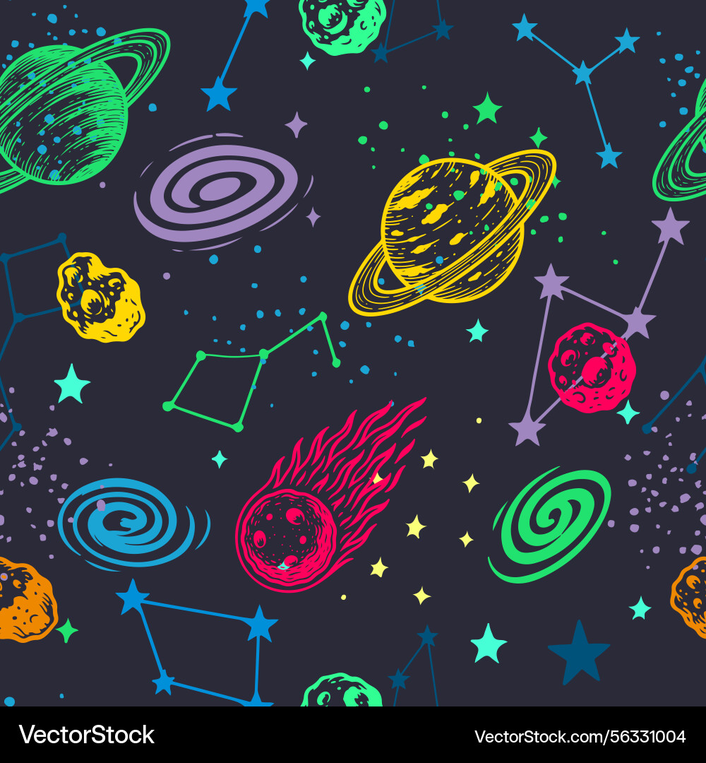 Seamless space pattern with planets vector image