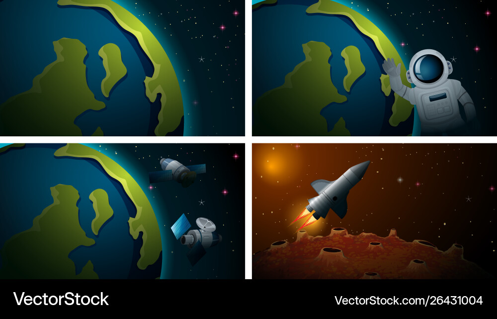 Set different space scenes Royalty Free Vector Image