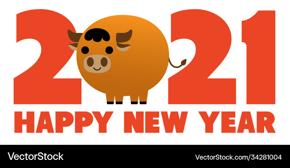 Year ox greeting card cartoon style Year ox greeting card cartoon style vector image