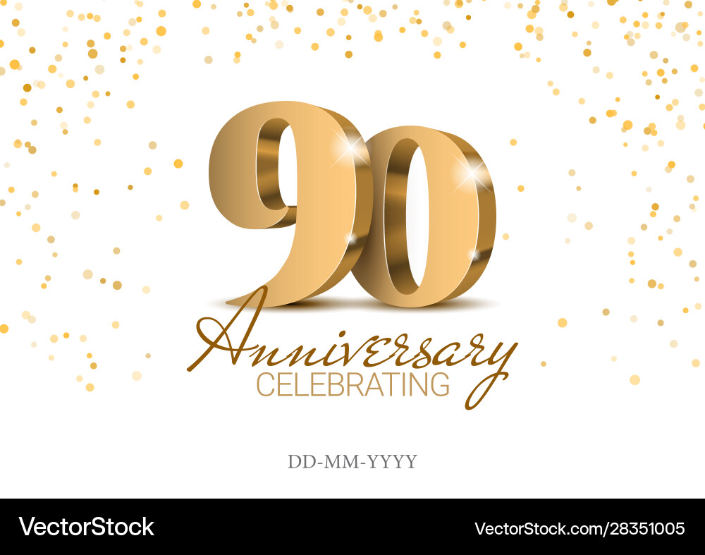 Anniversary 90 gold 3d numbers Anniversary 90 gold 3d numbers vector image