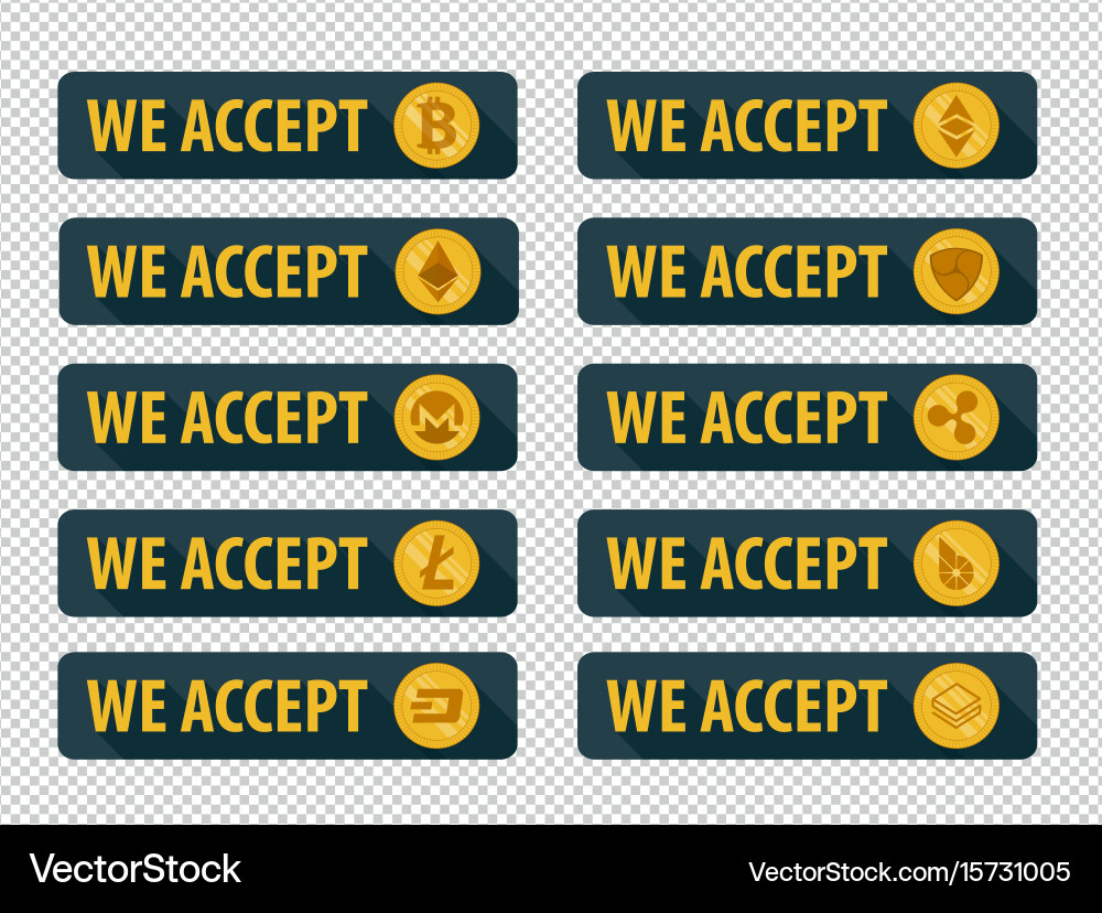 Bitcoin Acceptance Icons - Flat Style – Royalty-Free Vector | VectorStock