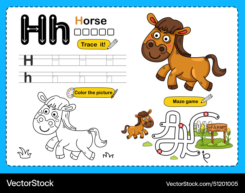 Cute Horse Alphabet H Coloring Page Vector Image