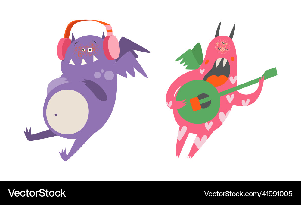 Cute monsters in different actions set funny Cute monsters in different actions set funny vector image