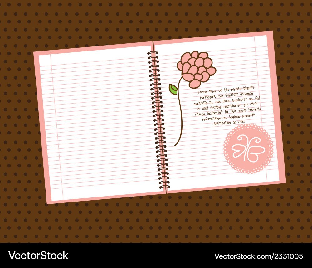 Cute notebook with flowr over brown background vector image