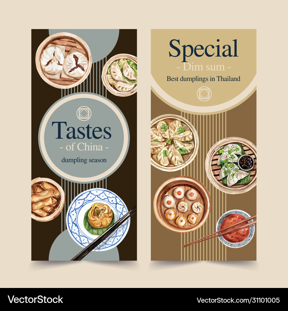 Dim sum flyer design with spring roll dumpling vector image
