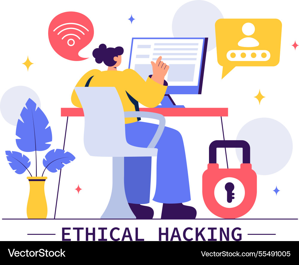 Ethical hacking featuring a developer practicing Ethical hacking featuring a developer practicing Vector Image
