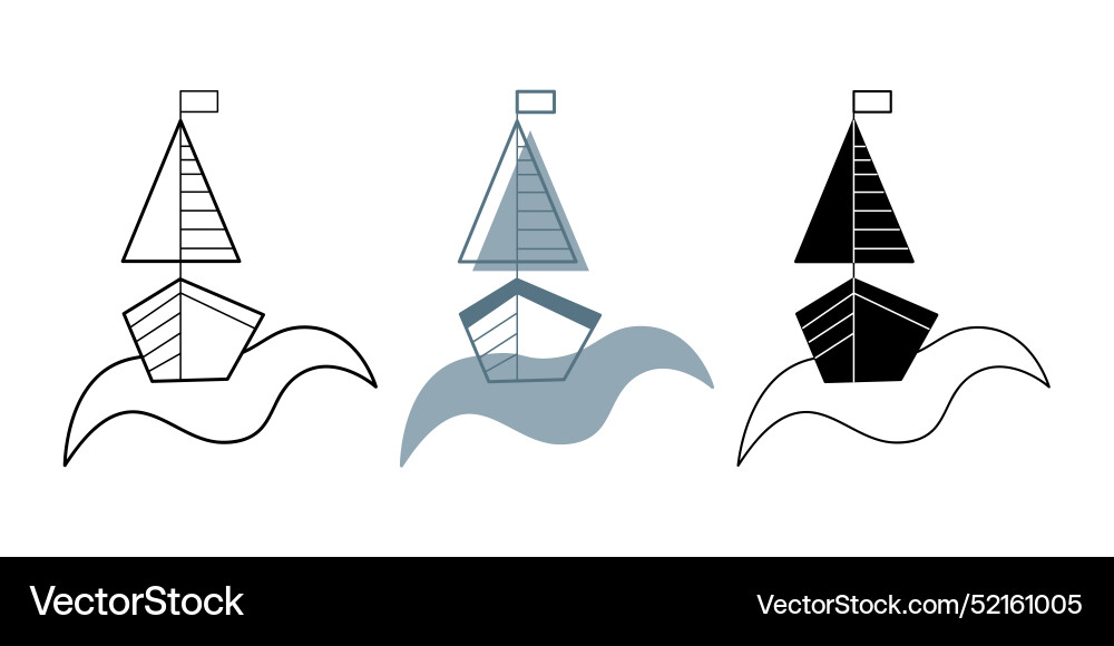 Front view of a set with three boats on wave Front view of a set with three boats on wave vector image