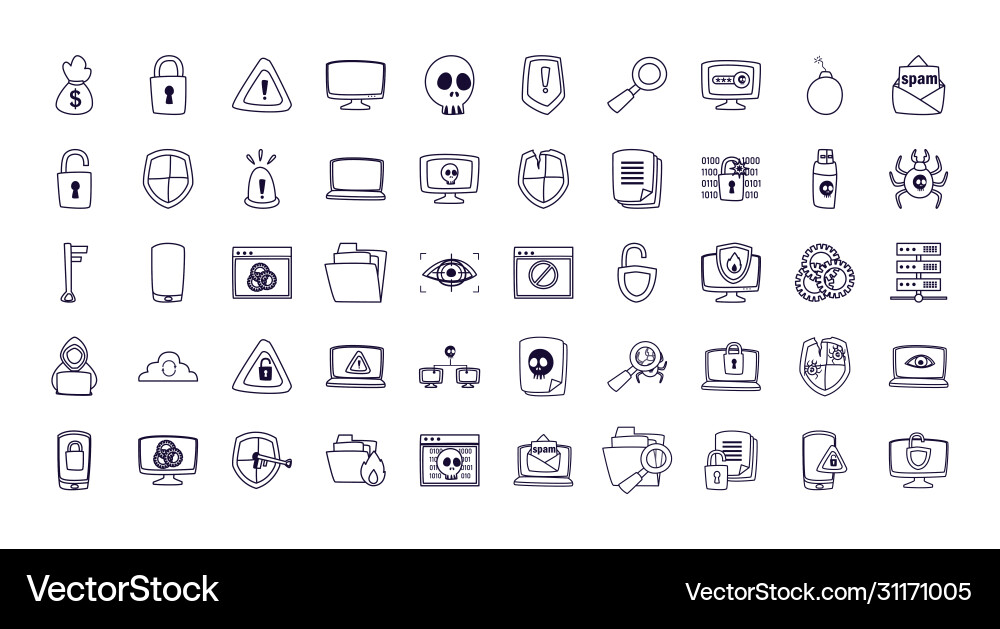 Hack information line style icon set design Hack information line style icon set design vector image