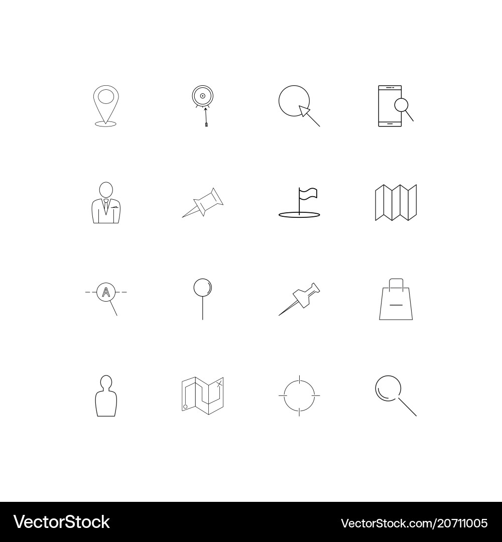 Maps and navigation simple linear icons set Vector Image