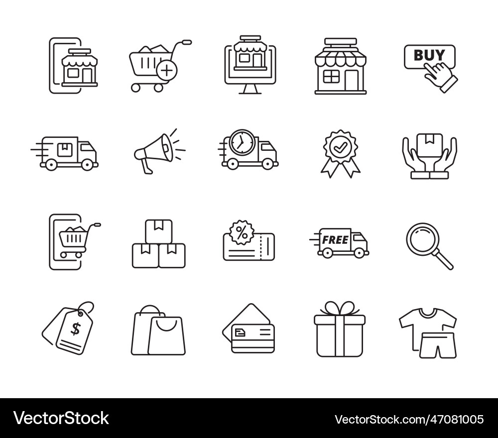 Online shopping icon collection with linear style Online shopping icon collection with linear style Vector Image
